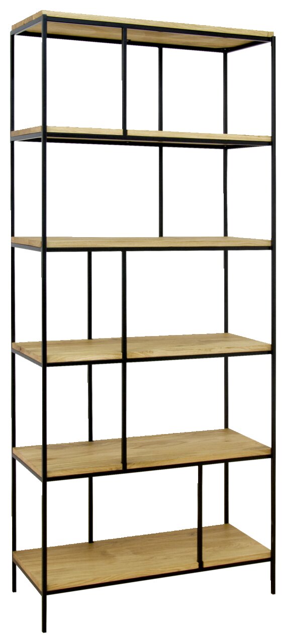 Regal aus Holz und Metall mit fünf Ebenen, seitliche Perspektive