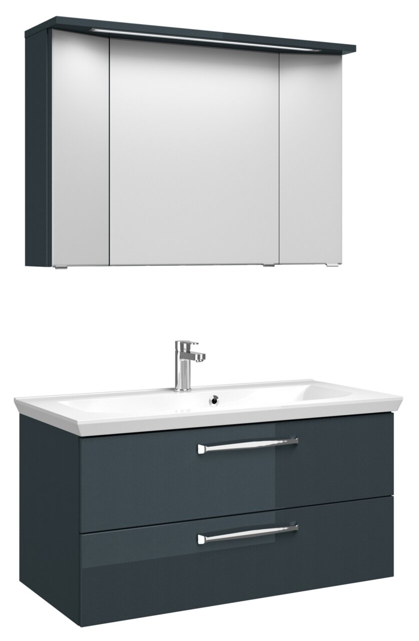 Pelipal Badblock 110cm TRENTINO Badezimmermöbel-Set mit Spiegelschrank und Waschbeckenunterschrank, Frontansicht