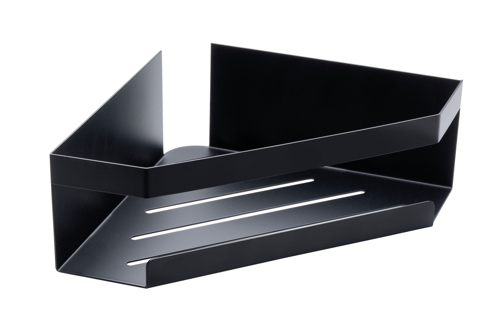 Schwarze Eckablage Meleto aus Metall, seitliche Perspektive