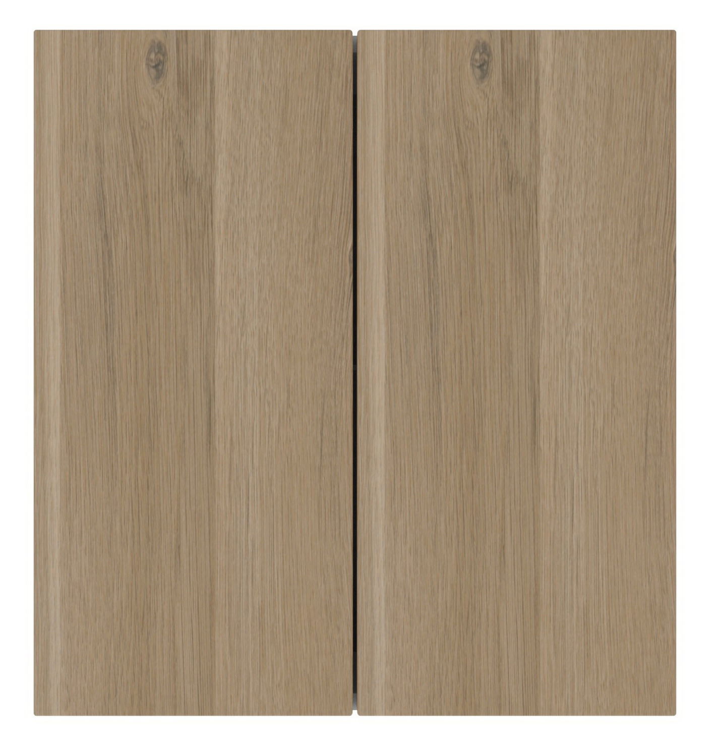 Vorderansicht eines Oberschranks mit zwei Holztüren in natürlicher Holzoptik.
