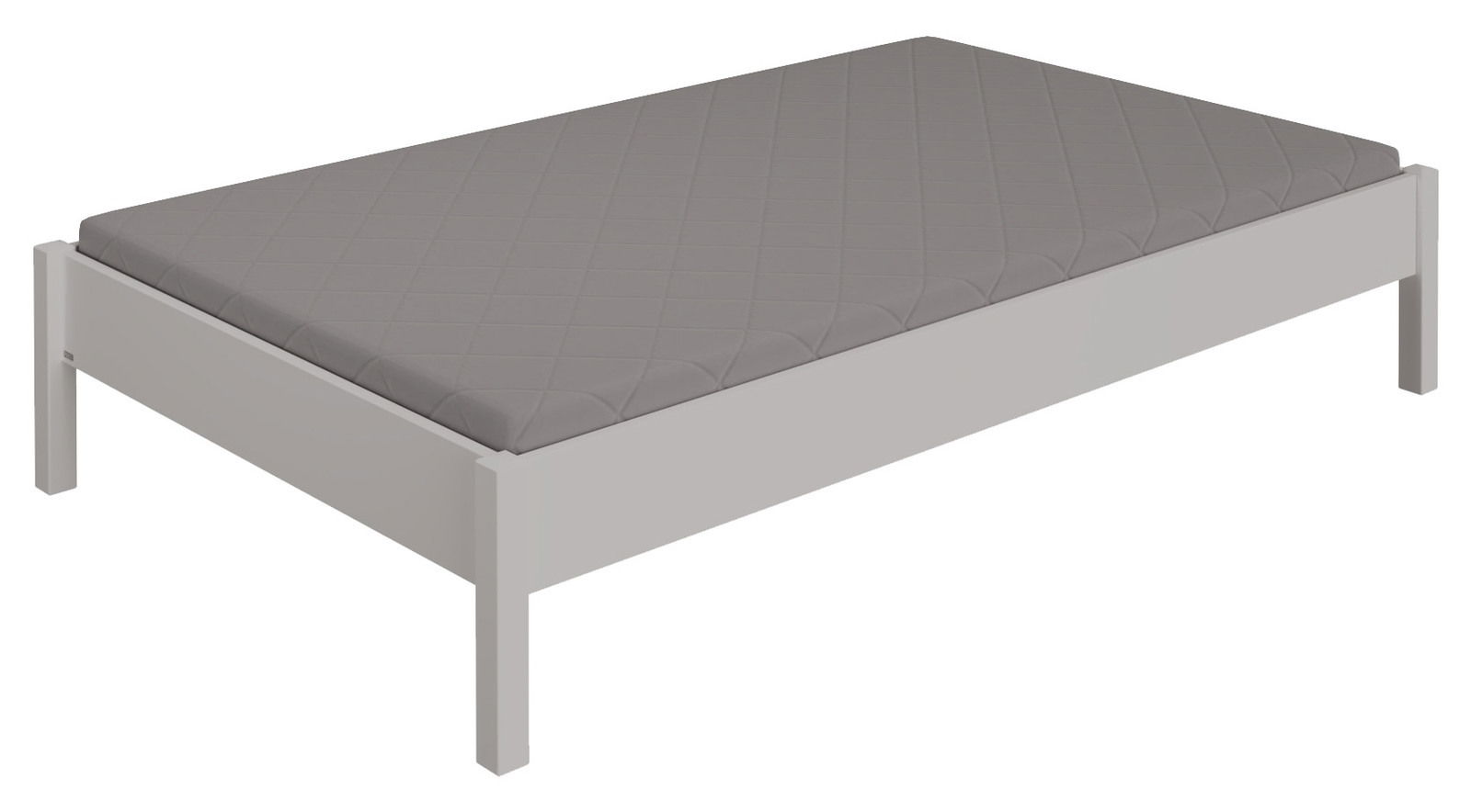 Studioliege mit grauer Matratze, seitliche Perspektive