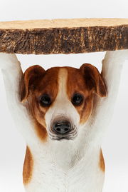 Beistelltisch in Form eines Hundes, der eine Tischplatte aus Holz über dem Kopf hält, Frontalansicht