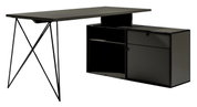 Moderner Winkelschreibtisch mit Kommode in dunklem Design, seitliche Perspektive