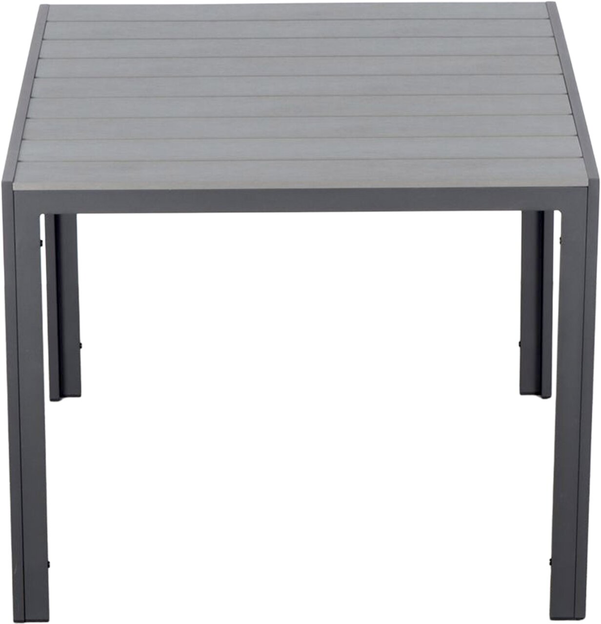Moderne vierkante tuintafel van 90 x 90 cm in grijs, vooraanzicht