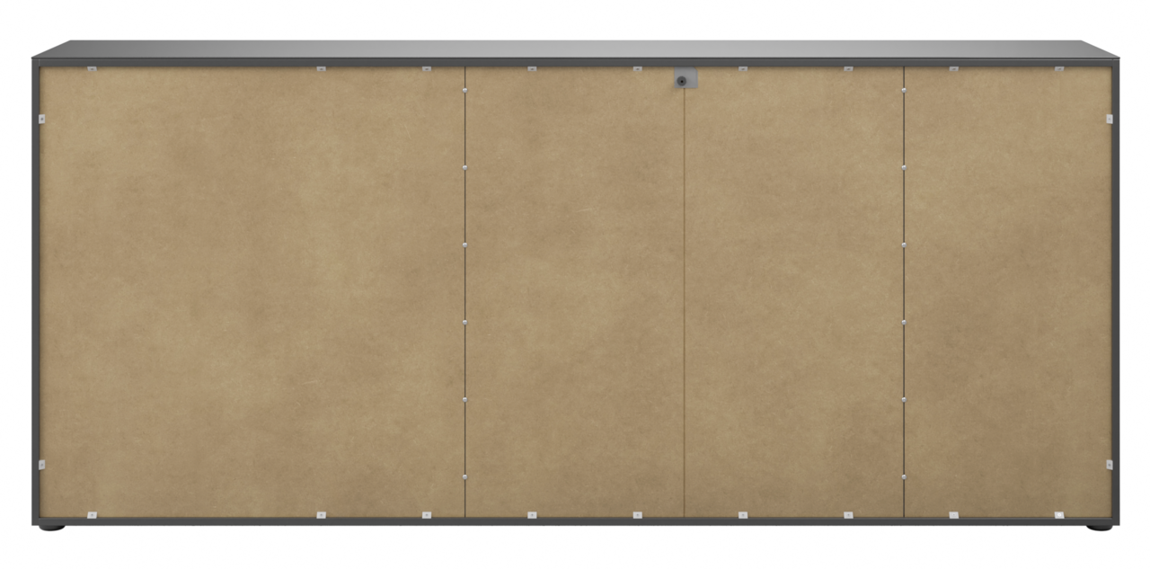 Rückansicht eines XXL-Sideboards mit schlichter Holzoptik und grauem Rahmen