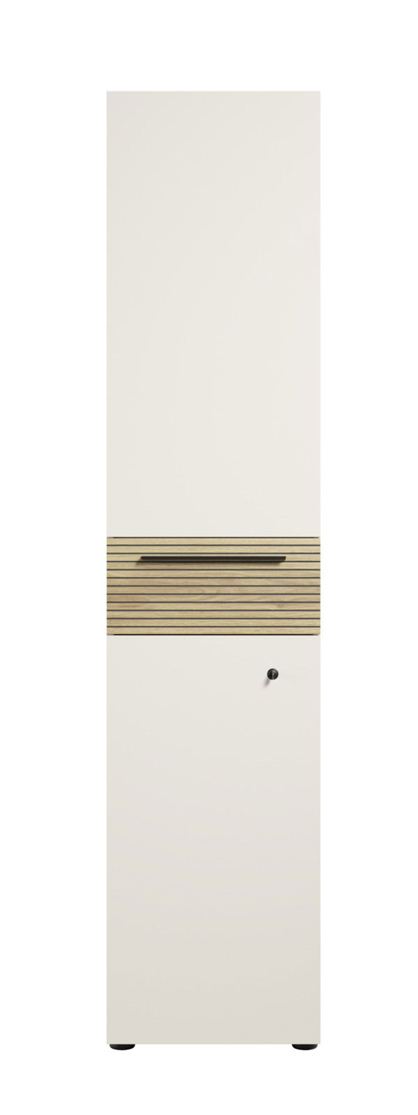 Aktenschrank mit Schloss, Frontansicht, weiß mit Holzdetails