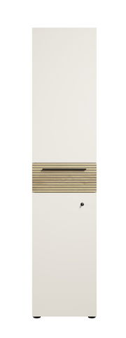 Aktenschrank mit Schloss, Frontansicht, weiß mit Holzdetails