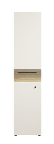 Aktenschrank mit Schloss, Frontansicht, weiß mit Holzdetails