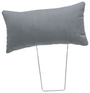 Graue Kopfstütze mit Metallgestell, seitliche Perspektive