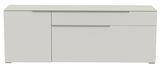 Modernes TV-Lowboard in Weiß mit zwei Türen und einer Schublade, frontale Ansicht