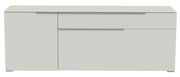 Modernes TV-Lowboard in Weiß mit zwei Türen und einer Schublade, frontale Ansicht