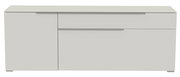 Modernes TV-Lowboard in Weiß mit zwei Türen und einer Schublade, frontale Ansicht