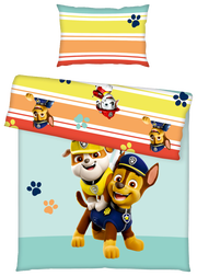 Renforcé-Bettwäsche mit bunten Streifen und Paw-Patrol-Motiven, Vorderansicht