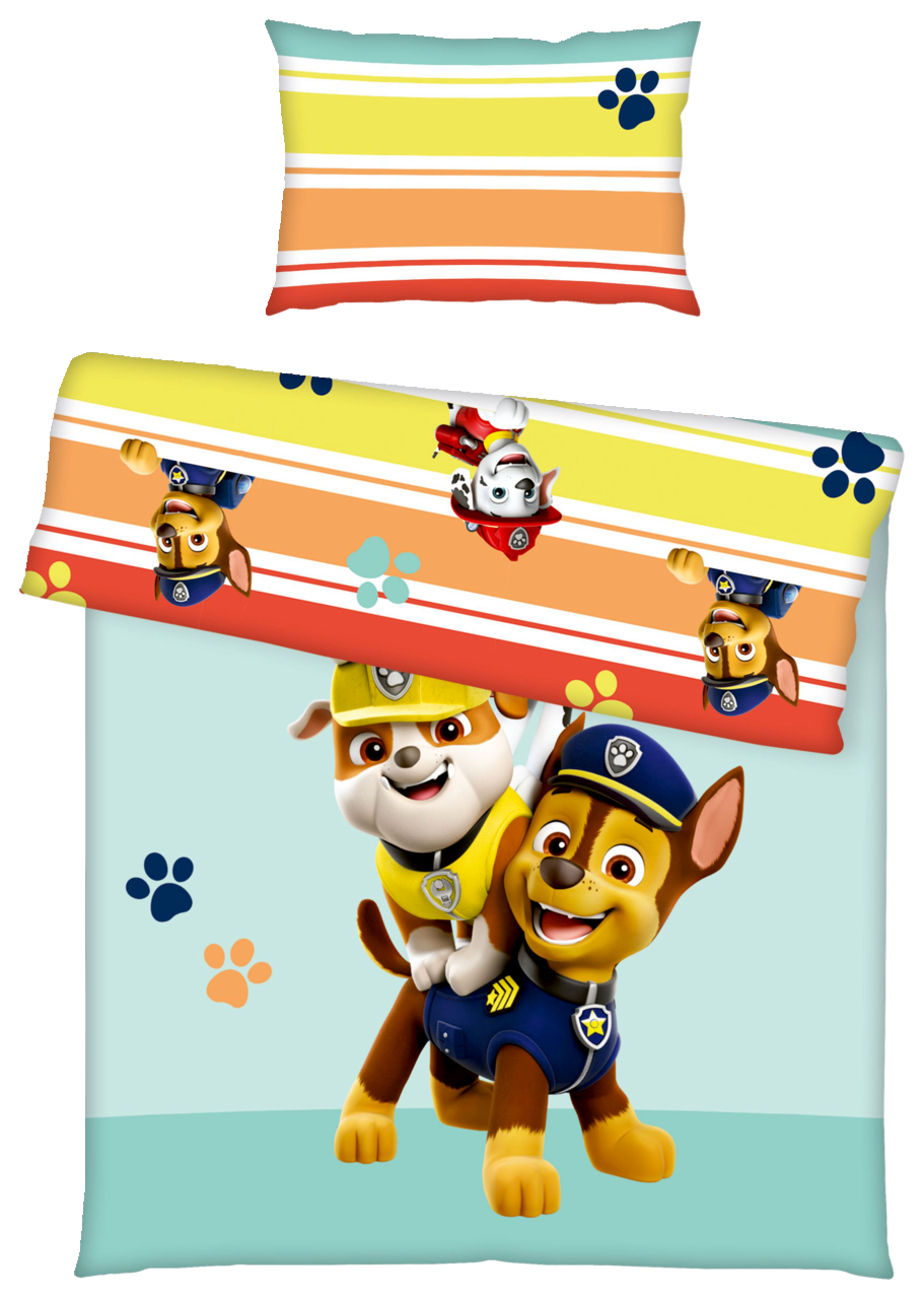 Renforcé-Bettwäsche mit bunten Streifen und Paw-Patrol-Motiven, Vorderansicht