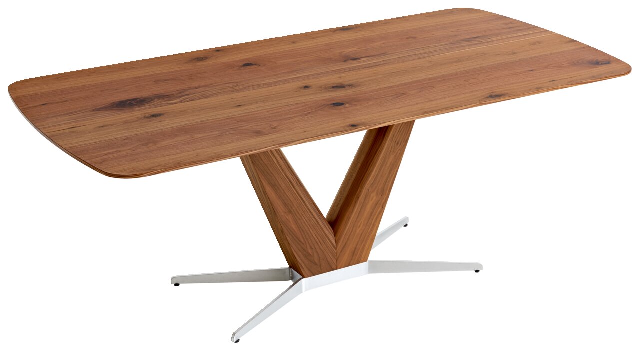 Koinor Esstisch DINING SYSTEM Moderner Esstisch aus Holz mit V-förmigem Gestell und Metallfüßen, seitliche Perspektive