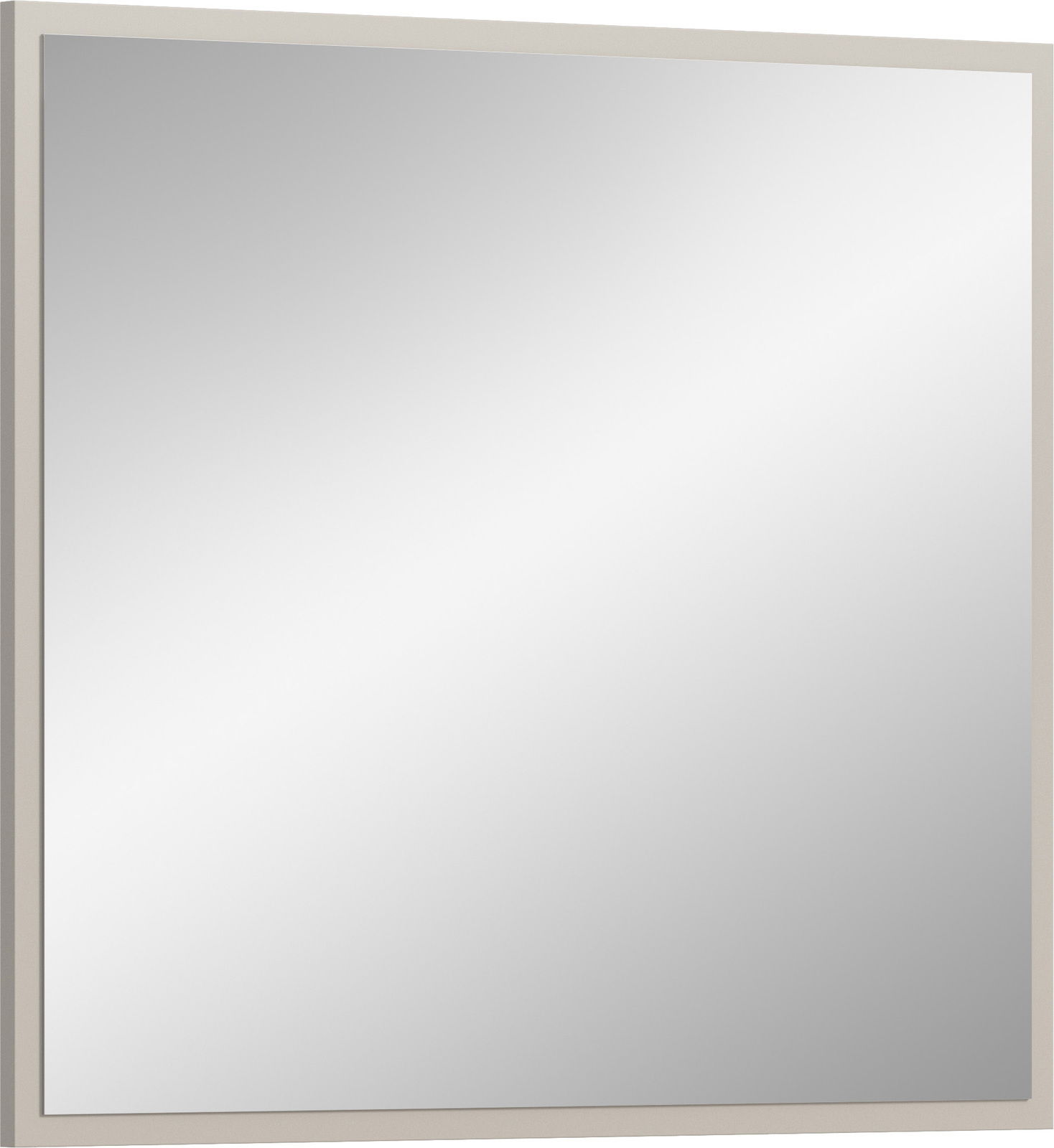 Moderner quadratischer Spiegel mit schmalem Rahmen, seitliche Perspektive