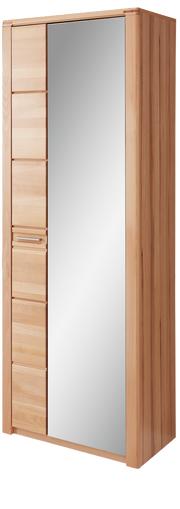 Garderobenschrank aus Holz mit Spiegeltür, seitliche Perspektive