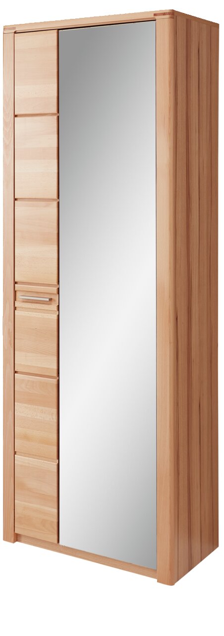Garderobenschrank aus Holz mit Spiegeltür, seitliche Perspektive