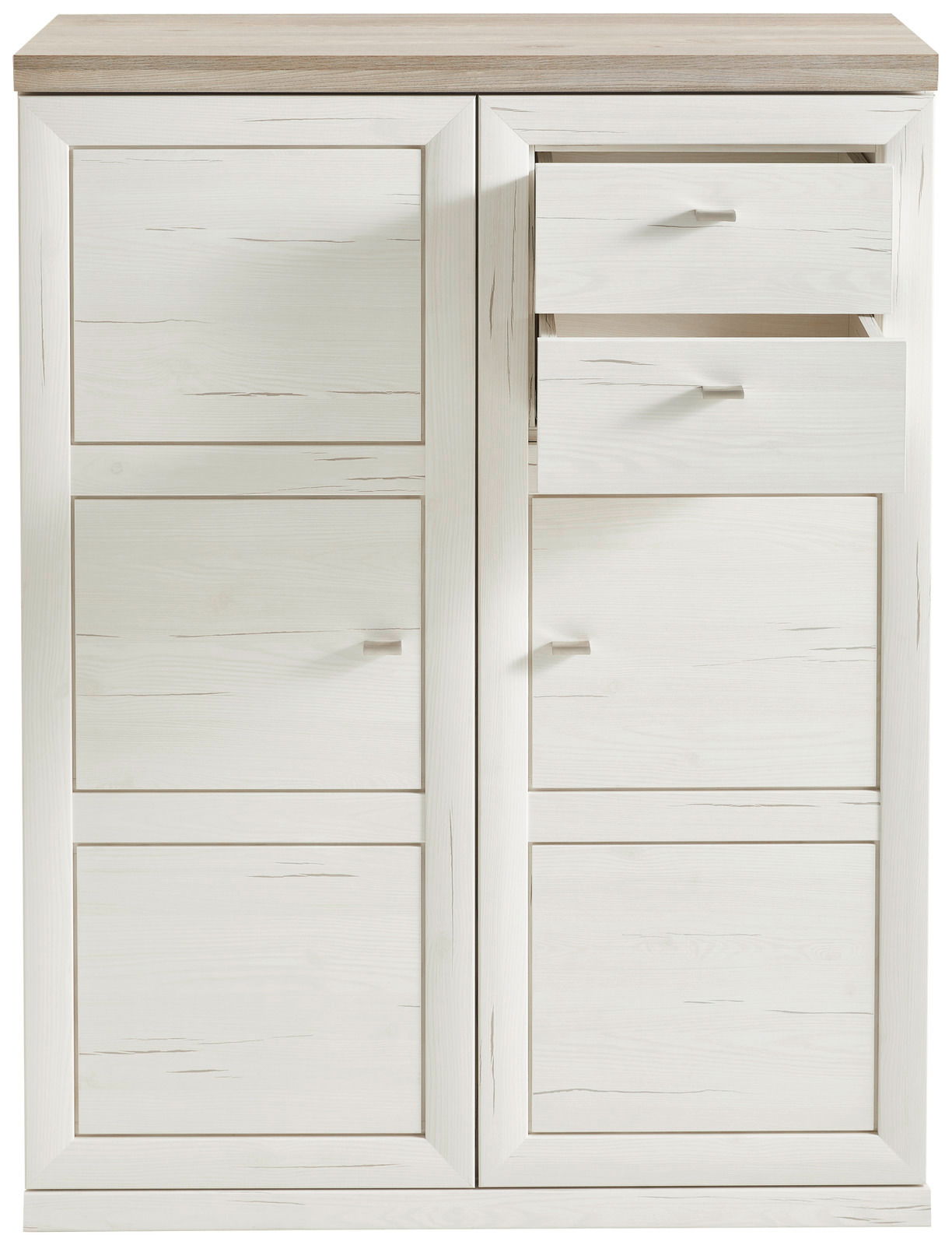 Weiße Aktenkommode mit mehreren Schubladen, Frontansicht