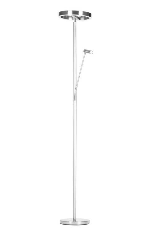 Moderner LED-Deckenfluter in silberner Farbe, seitliche Ansicht