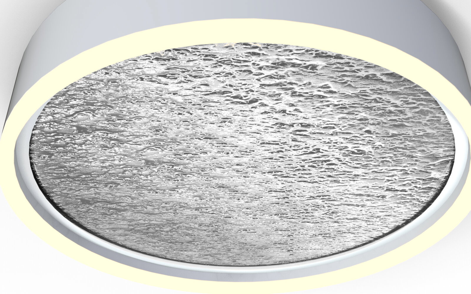 Nahaufnahme einer Deckenleuchte Bordeaux mit strukturiertem Glas und seitlicher Perspektive.