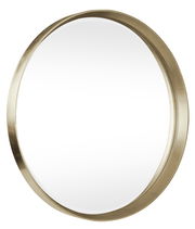 Runder Spiegel mit einem goldenen Rahmen, seitliche Perspektive