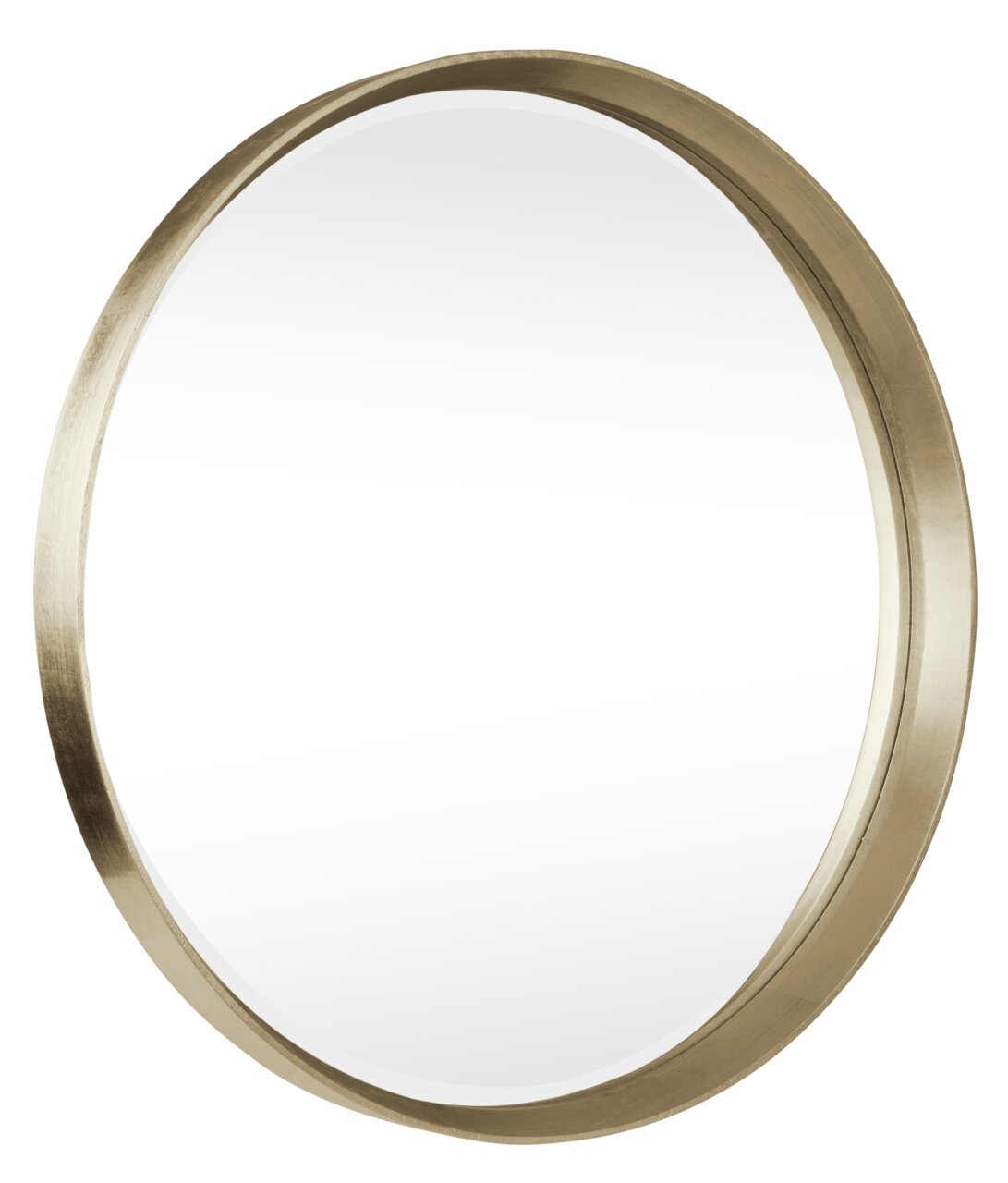 Runder Spiegel mit einem goldenen Rahmen, seitliche Perspektive