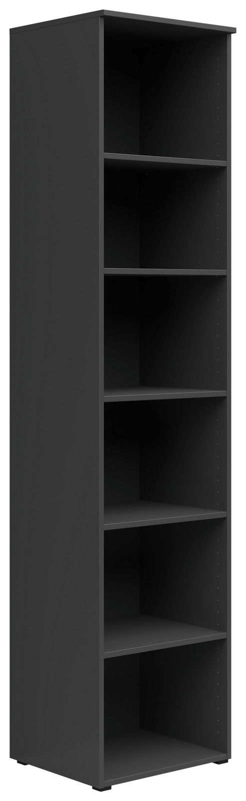 Carryhome Regal MULTISTAURAUM Schwarzes hohes Regal mit sechs offenen Fächern, seitliche Perspektive