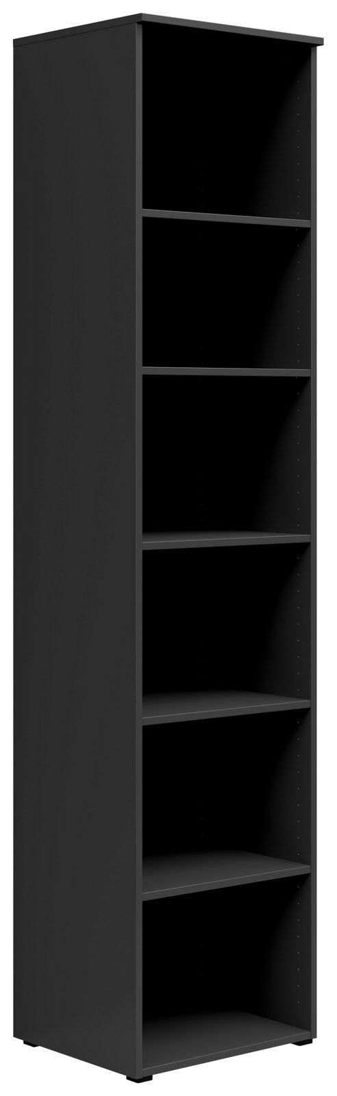 Carryhome Regal MULTISTAURAUM Schwarzes hohes Regal mit sechs offenen Fächern, seitliche Perspektive