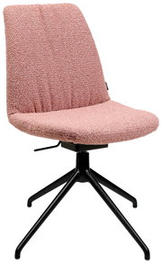 Moderner rosa Stuhl mit schwarzem Metallgestell, seitliche Perspektive