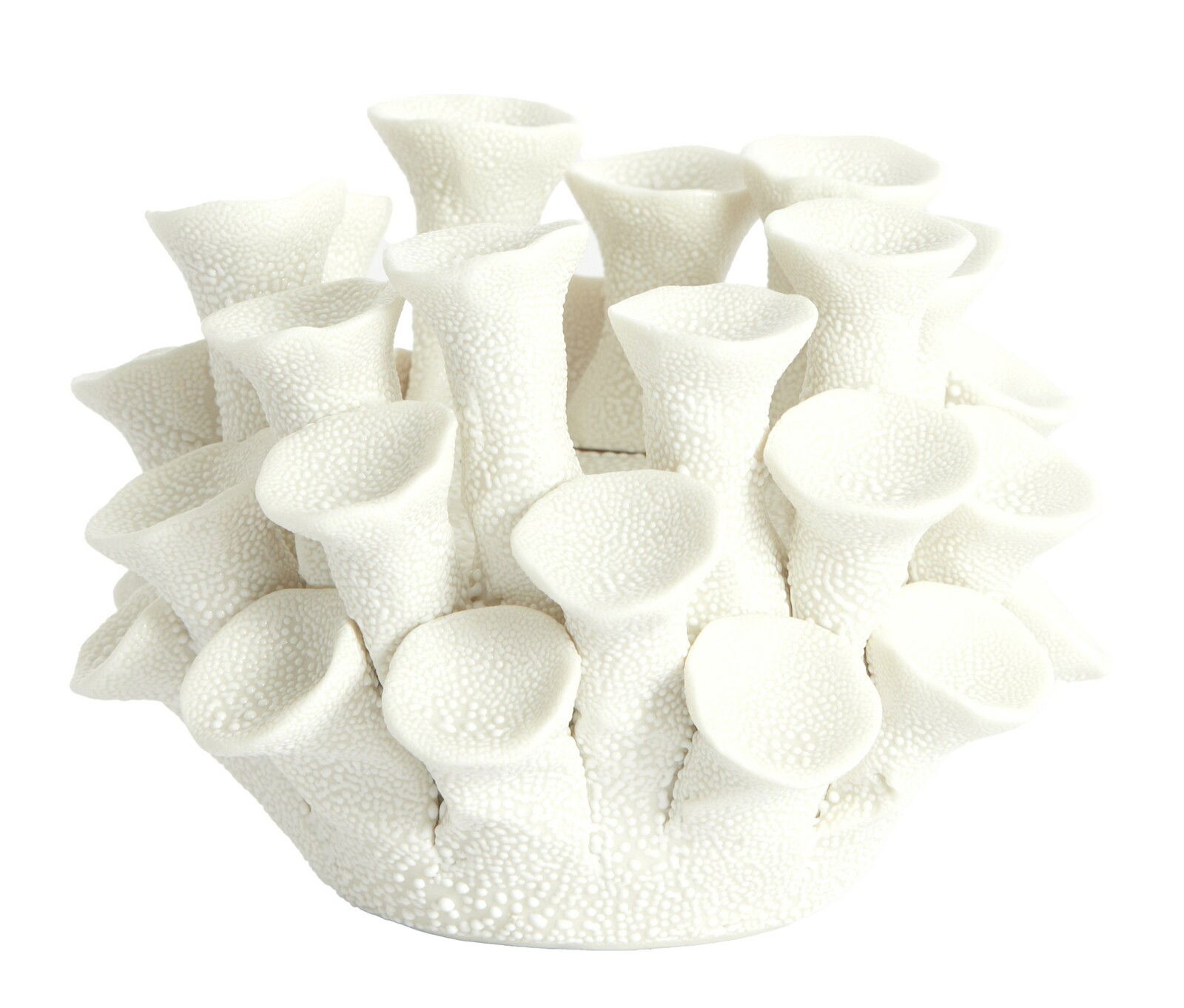 Weißer Teelichthalter in Korallenform, seitliche Perspektive