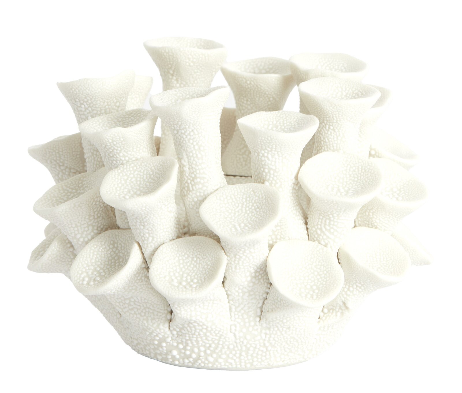 Weißer Teelichthalter in Korallenform, seitliche Perspektive