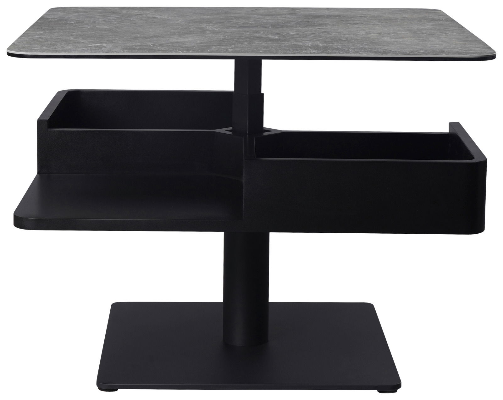 Dieter Knoll Couchtisch MADRID Moderner Couchtisch mit quadratischer Steinplatte und schwarzem Gestell, seitliche Perspektive