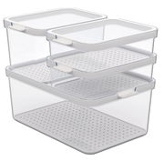 Transparente Kühlschrankorganizer, 4-teilig, stapelbar, seitliche Perspektive