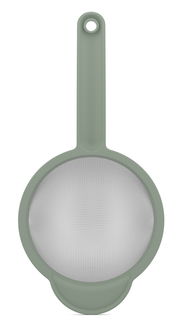 Grünes Küchensieb mit langem Griff, Draufsicht