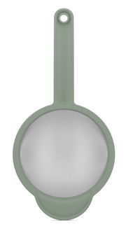 Grünes Küchensieb mit langem Griff, Draufsicht