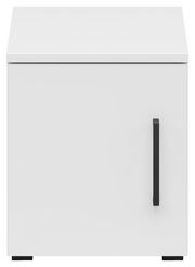 Weißer Aufsatzschrank mit schwarzem Griff, Frontalansicht