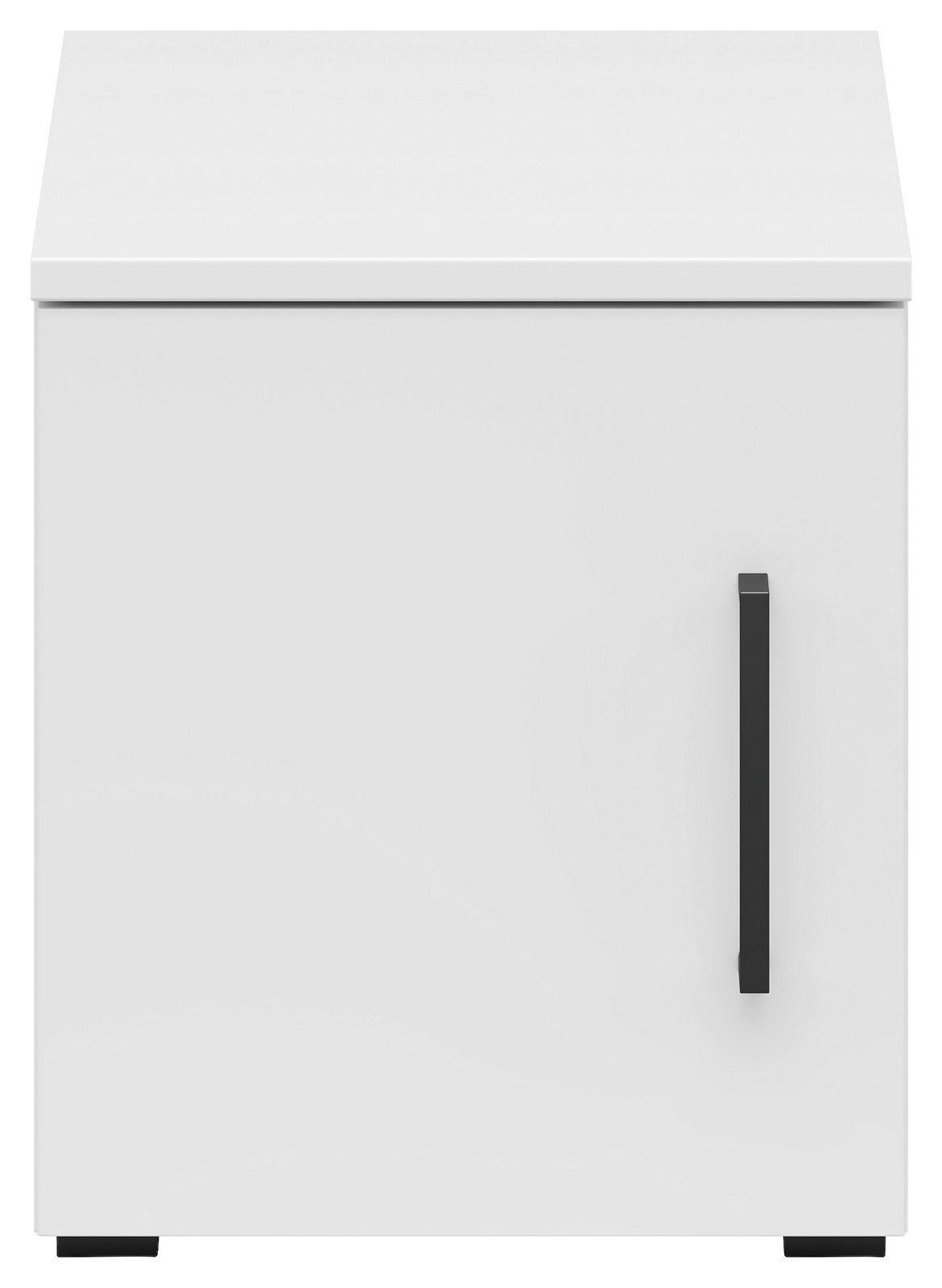 Weißer Aufsatzschrank mit schwarzem Griff, Frontalansicht