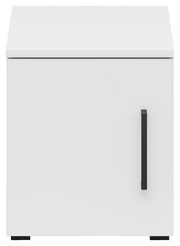 Weißer Aufsatzschrank mit schwarzem Griff, Frontalansicht