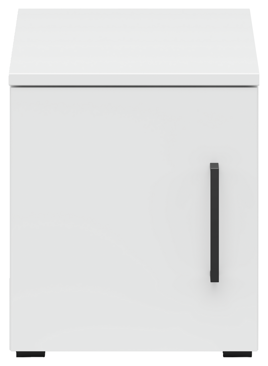Weißer Aufsatzschrank mit schwarzem Griff, Frontalansicht
