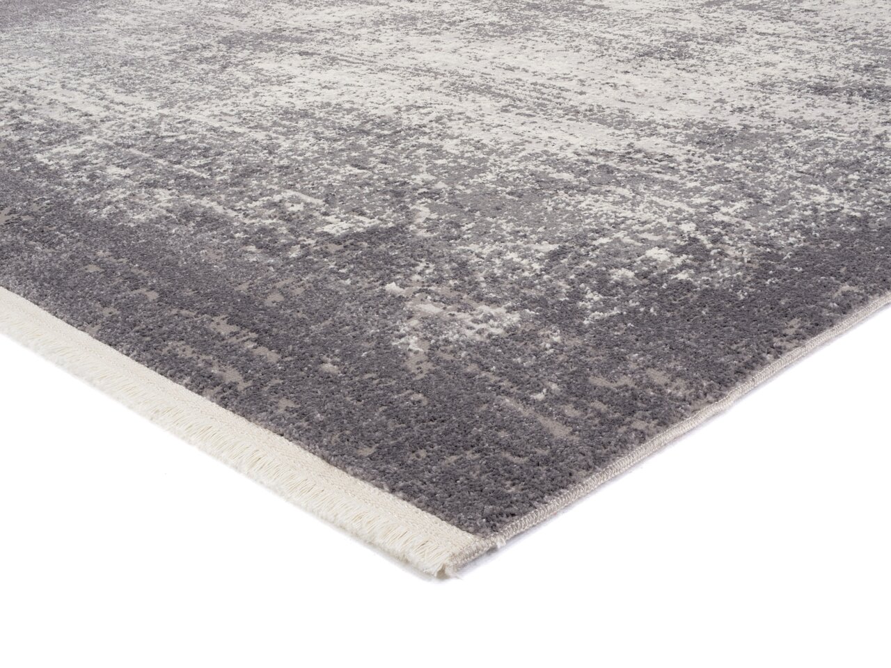 Designer Teppich in Grau- und Beigetönen, Nahaufnahme aus schräger Perspektive