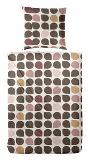 Bettwäsche-Set mit geometrischem Muster in Braun-, Rosa- und Beigetönen, Draufsicht