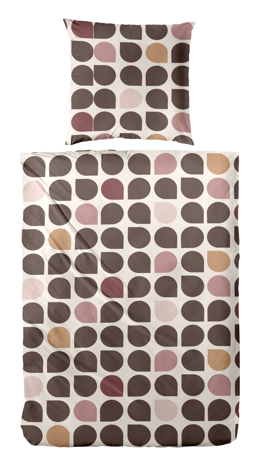 Bettwäsche-Set mit geometrischem Muster in Braun-, Rosa- und Beigetönen, Draufsicht
