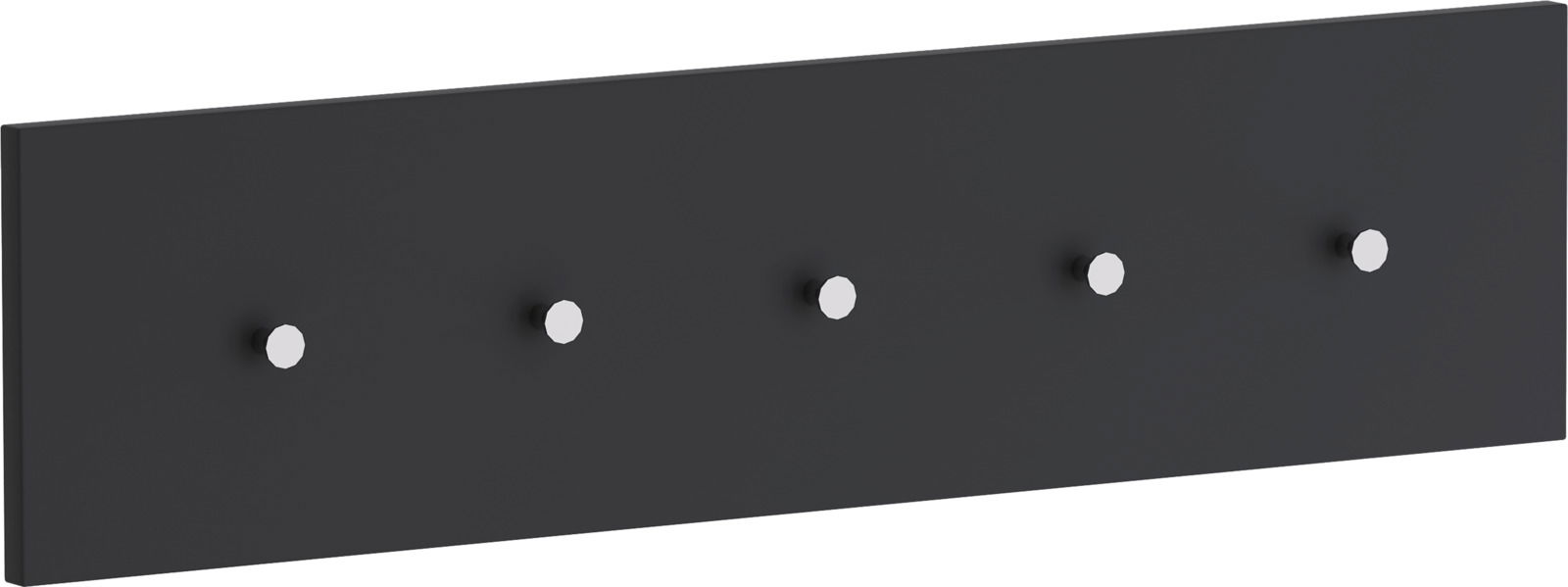 Moderano Hakenleiste LECCO Schwarze Hakenleiste mit fünf silbernen Haken, seitliche Perspektive