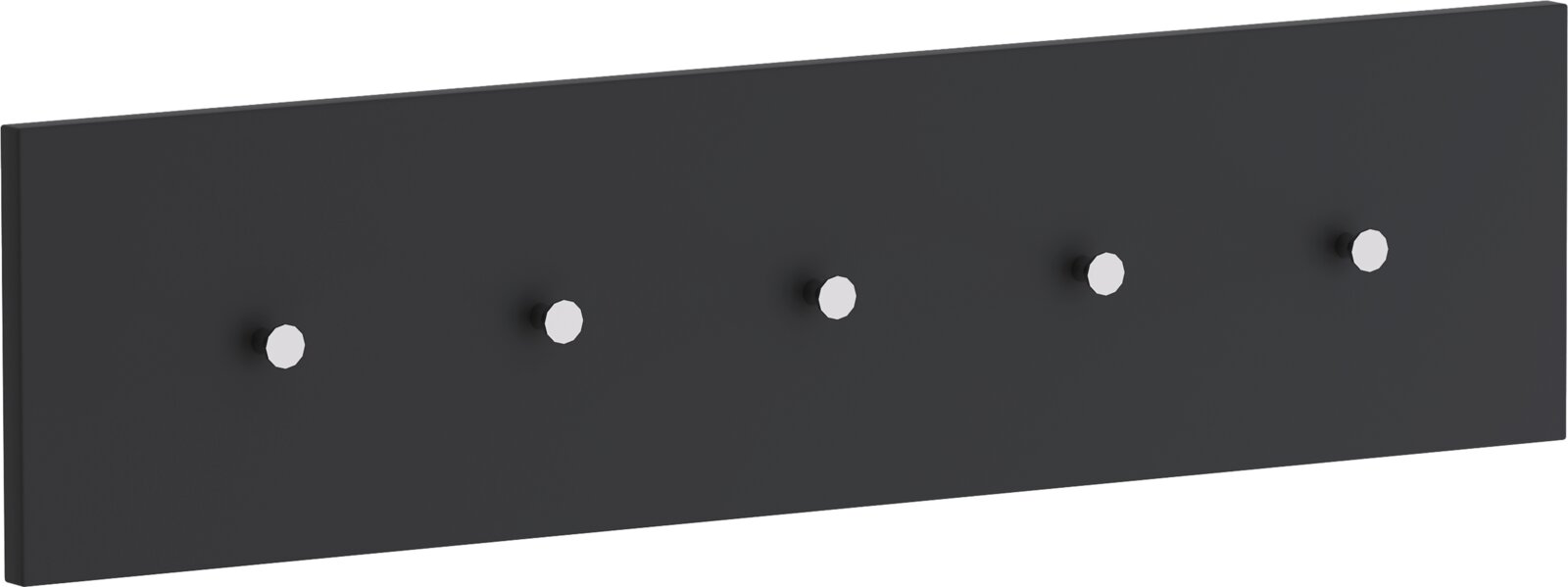 Moderano Hakenleiste LECCO Schwarze Hakenleiste mit fünf silbernen Haken, seitliche Perspektive