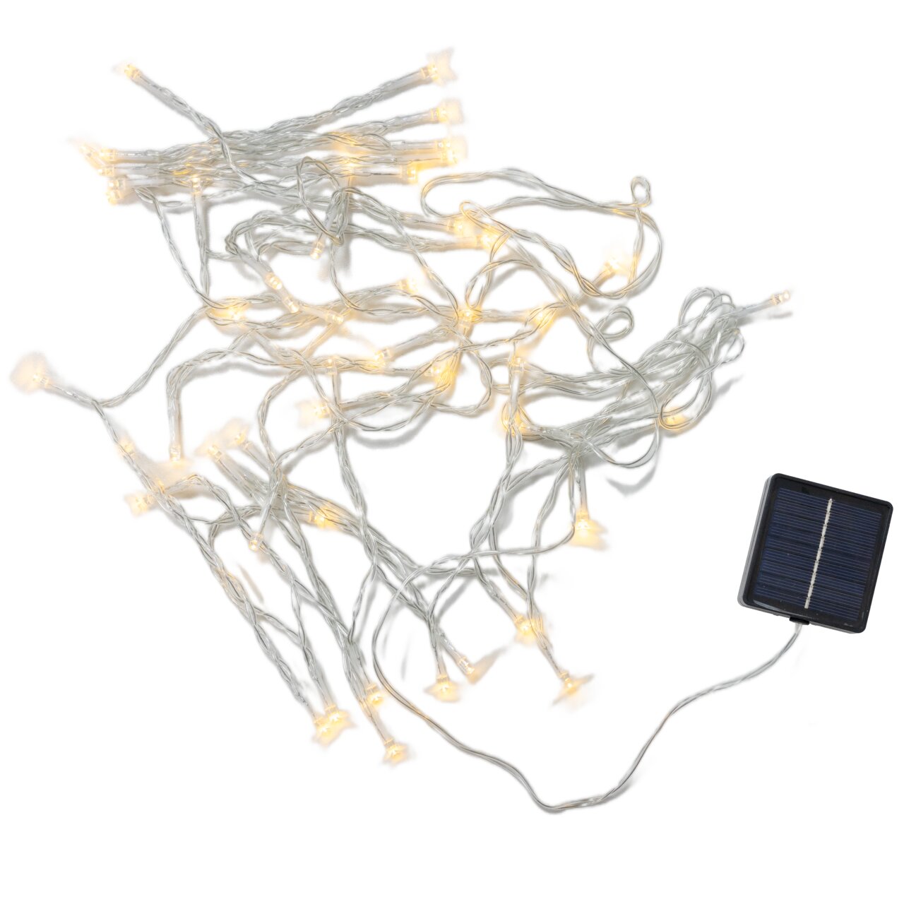 Outdoor-Lichterkette Solar mit warmweißen Lichtern und Solarpanel, Draufsicht