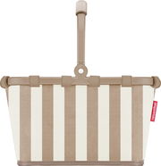 Beige-weiß gestreifter Einkaufskorb mit langem Griff und Reisenthel-Label, Frontansicht