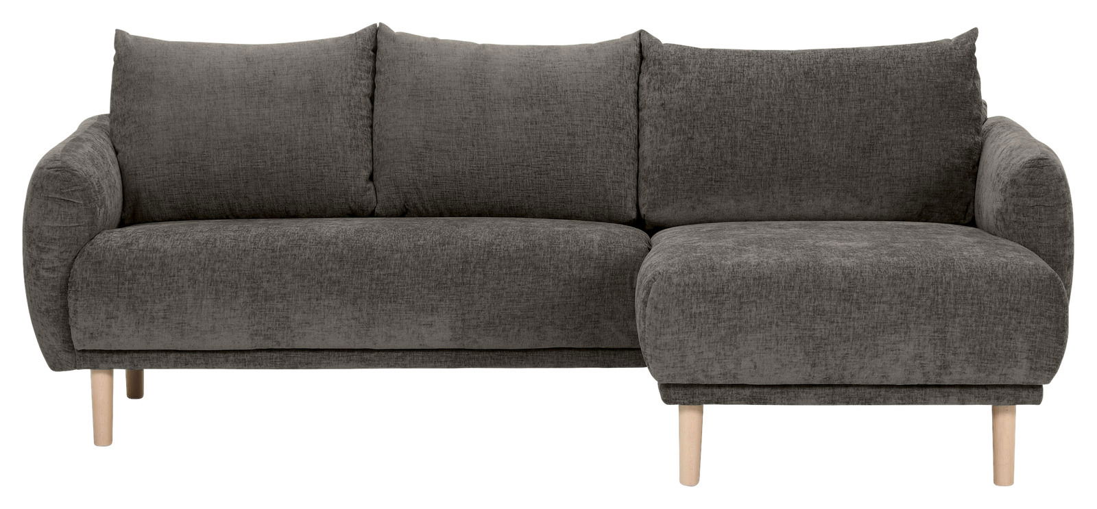 Graues Ecksofa mit Holzfüßen, Vorderansicht