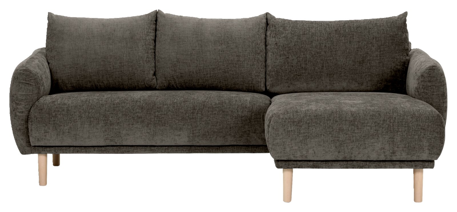 Graues Ecksofa mit Holzfüßen, Vorderansicht