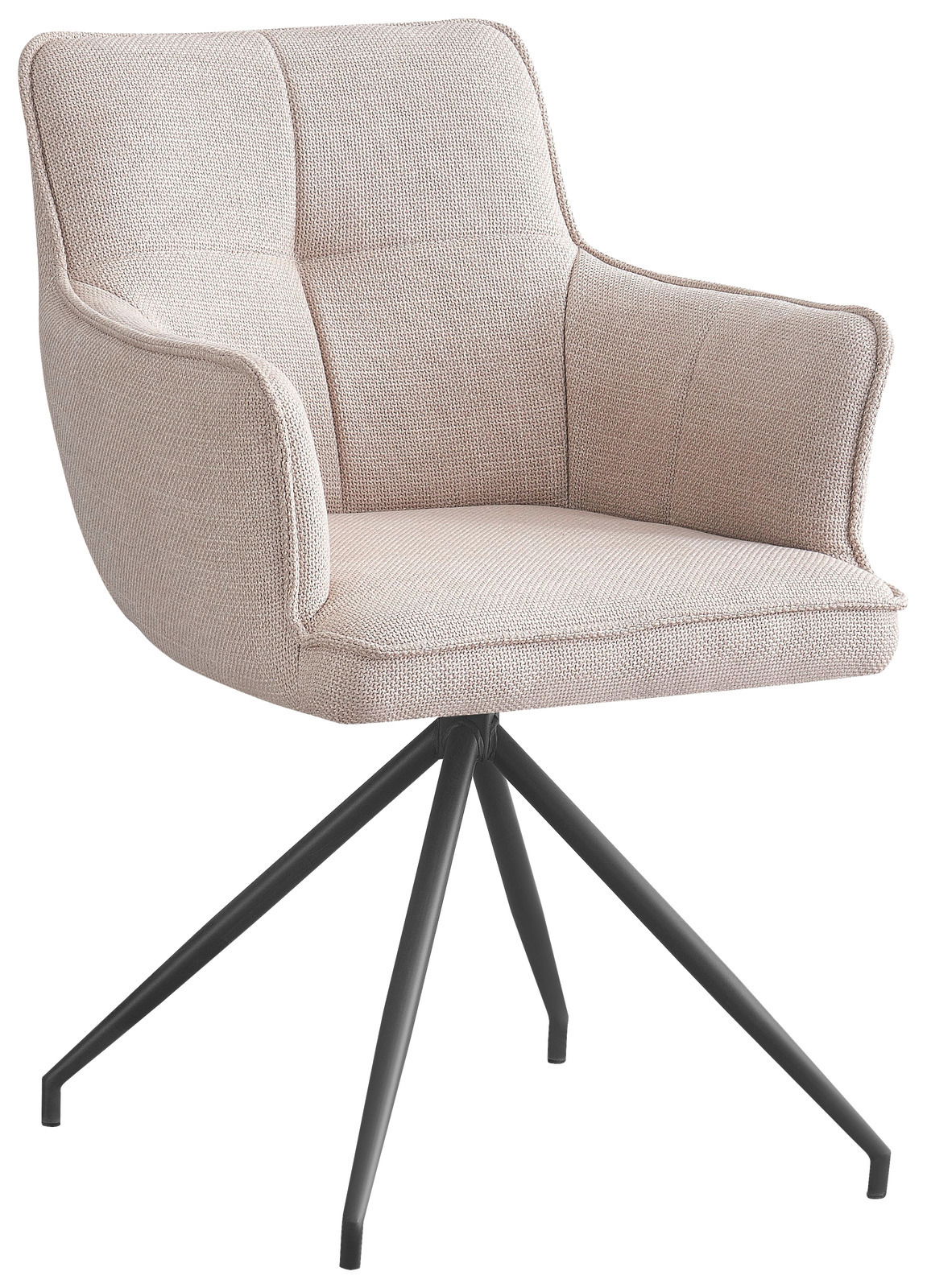 Novel Armlehnstuhl BILL Moderner Armlehnstuhl mit beigem Stoffbezug und schwarzem Metallgestell, seitliche Perspektive